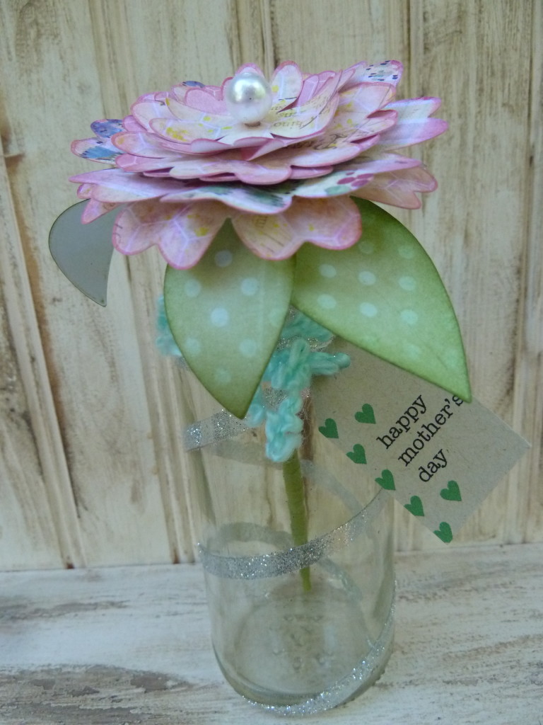 Sizzix flower in jar decorated using Kool Tak tape and glitter for Mother's Day